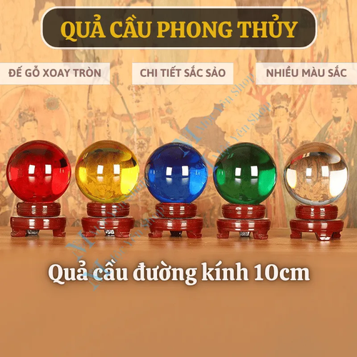 Quả Cầu Phong Thủy Size 10cm  Kèm Đế Gỗ Xoay Tròn
