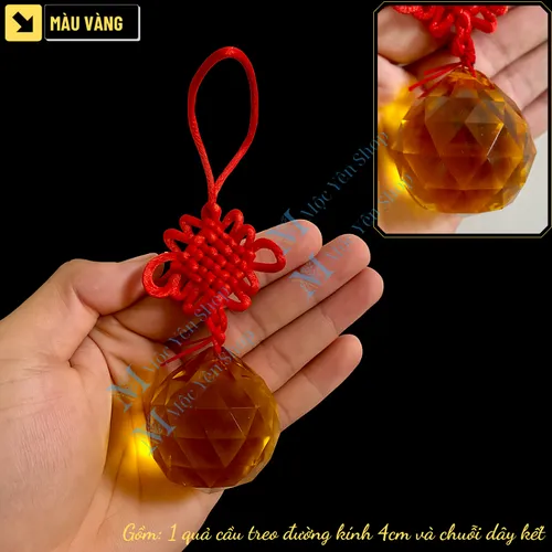 Quả Cầu Treo Pha Lê Đa Giác Kèm Dây Kết Đỏ – Trang Trí Phong Thủy Chiêu Tài, Hút Lộc