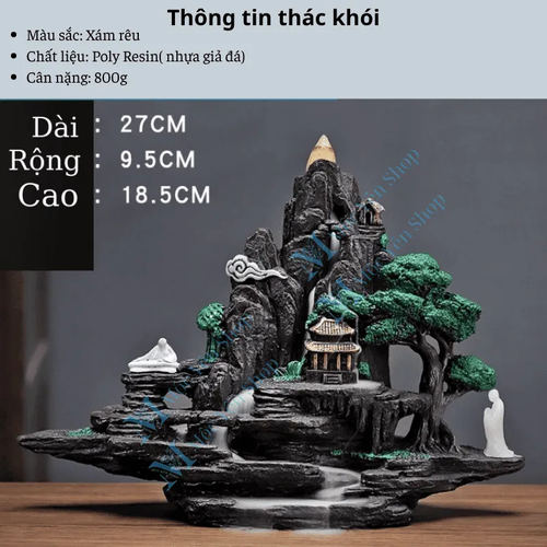Thác Khói Trầm Hương Mẫu Tiểu Cảnh Sơn Thủy Đình Lầu Kết Hợp Kệ Đèn