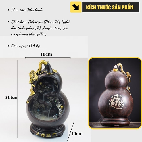 Thác Khói Trầm Hương Hồ Lô Ngũ Phúc Cao Cấp – Đồ Trang Trí Phong Thủy Tặng Kèm Nụ Trầm