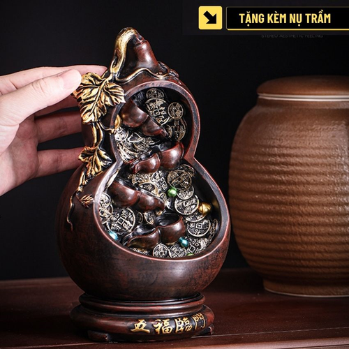 Thác Khói Trầm Hương Hồ Lô Ngũ Phúc Cao Cấp – Đồ Trang Trí Phong Thủy Tặng Kèm Nụ Trầm