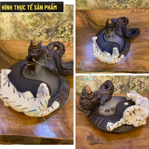 Thác Khói Trầm Hương Long Hổ Bát Quái Kèm Nụ Trầm – Đế Xông Trầm Phong Thủy Decor Bàn Trà