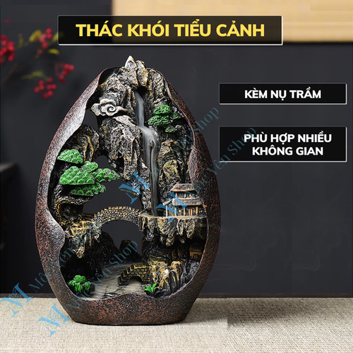 Thác Khói Trầm Hương Tiểu Cảnh Non Bộ Phong Thủy Decor Trang Trí Bàn Trà