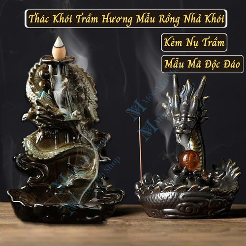 Thác Khói Trầm Hương Mẫu Rồng Nhả Khói Độc Đáo – Lư Đốt Trầm Nụ Hình Rồng Bằng Gốm Phong Thủy Chiêu Tài Đón Lộc (Tặng Kèm Nụ Trầm)