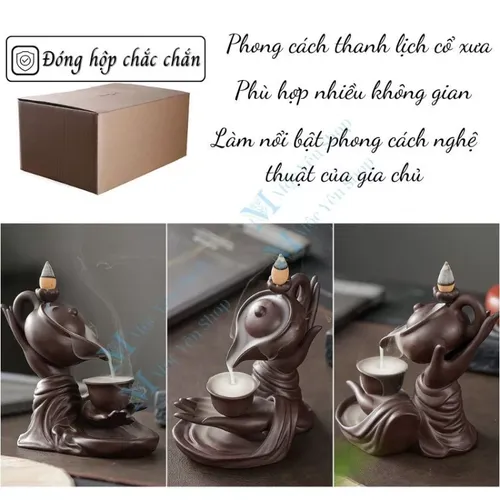 Thác Khói Trầm Hương Mẫu Tay Nâng Ấm Trà