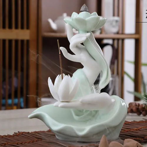 Thác khói trầm hương Mẫu Tay Phật Ngọc kết hợp bộ kệ đèn Led chỉnh màu