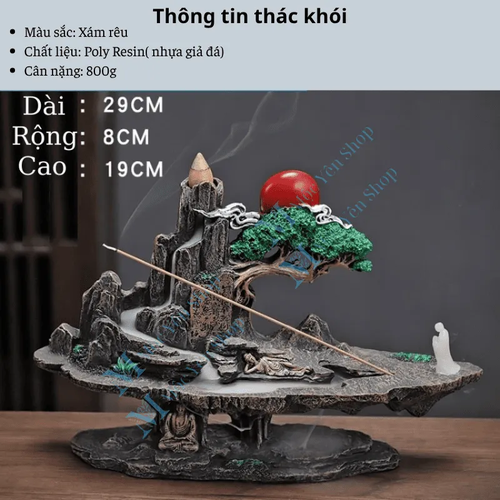 Thác Khói Trầm Hương Mẫu Tiểu Cảnh Sơn Thủy Kết Hợp Kệ Đèn 