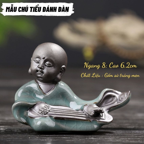Bộ Tượng Gốm Sứ Mini Tráng Men Hình Chú Tiểu Và Lão Tử – Tượng Gốm Tử Sa Nhỏ Decor Bàn Trà Đạo,