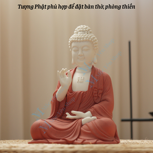 Tượng Phật A Di Đà Ngồi Thiền Gốm Tử Sa Cao Cấp – Tượng Phật Decor Bình An, Tĩnh Tâm