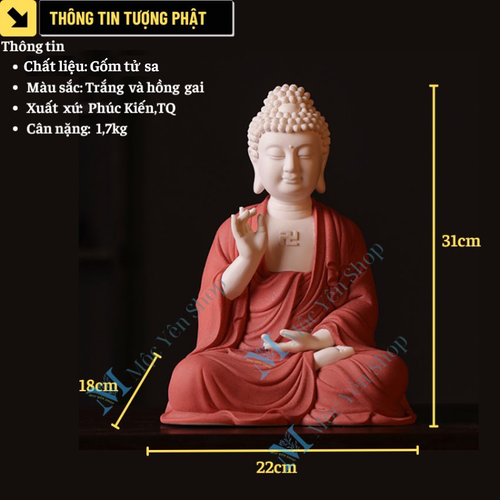 Tượng Phật A Di Đà Ngồi Thiền Gốm Tử Sa Cao Cấp – Tượng Phật Decor Bình An, Tĩnh Tâm