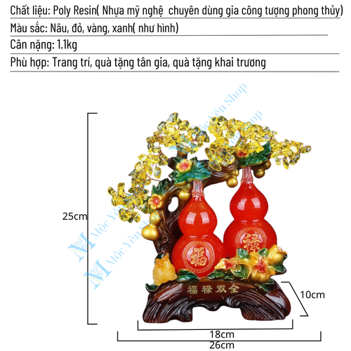 Tượng Phong Thủy Hồ Lô Song Toàn Chiêu Tài Lộc – Trang Trí Phòng Khách, Bàn Làm Việc, Quà Tặng Tân Gia Cao Cấp