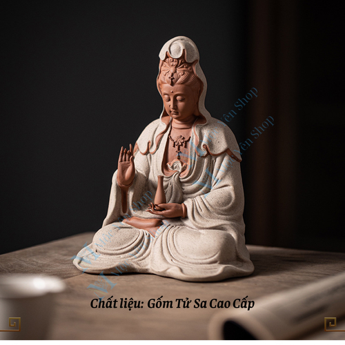 Tượng Quan Âm Bồ Tát Phúc Lành Gốm Tử Sa Cao Cấp – Tượng Phật Decor Bình An, Tĩnh Tâm