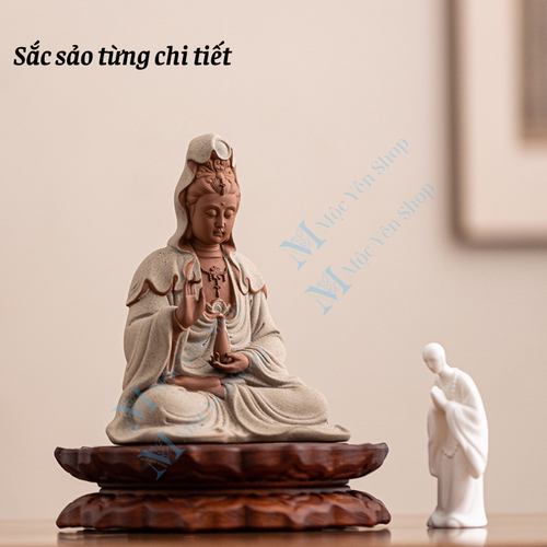 Tượng Quan Âm Bồ Tát Phúc Lành Gốm Tử Sa Cao Cấp – Tượng Phật Decor Bình An, Tĩnh Tâm