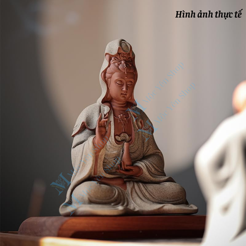 Tượng Quan Âm Bồ Tát Phúc Lành Gốm Tử Sa Cao Cấp – Tượng Phật Decor Bình An, Tĩnh Tâm