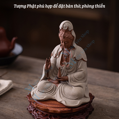 Tượng Quan Âm Bồ Tát Phúc Lành Gốm Tử Sa Cao Cấp – Tượng Phật Decor Bình An, Tĩnh Tâm