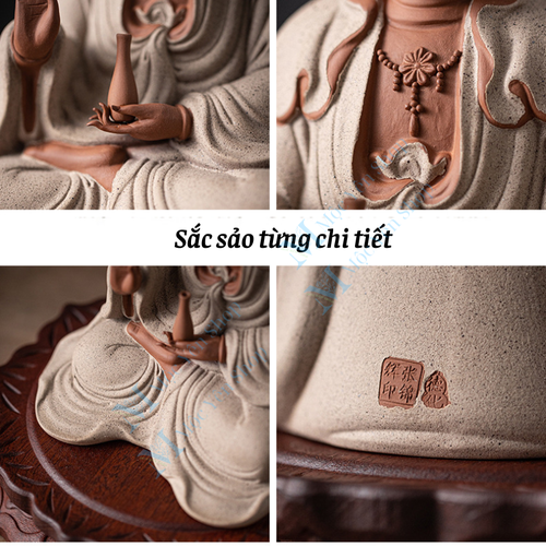 Tượng Quan Âm Bồ Tát Phúc Lành Gốm Tử Sa Cao Cấp – Tượng Phật Decor Bình An, Tĩnh Tâm