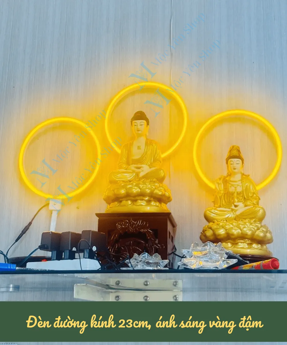 đèn hào quang neon gắn bộ 3 tượng Phật