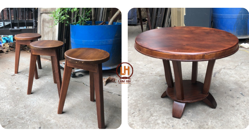 Bàn cafe gỗ tròn, ghế đôn gỗ tròn Lâm Hải Bàn cafe gỗ tròn, ghế đôn gỗ tròn Lâm Hải