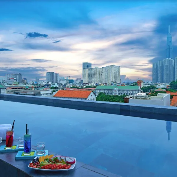 Pastel Studio | Binh Thanh | Balcony, kitchen, sofa & desk | Pool on the roof