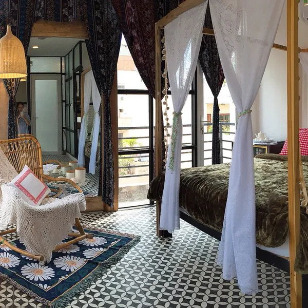 Boho Apartment Decor, city center, kichen on the balcony 