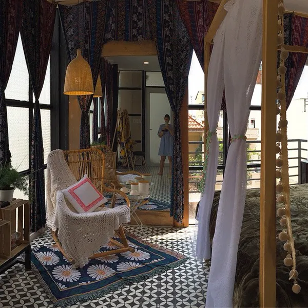 Boho Apartment Decor, city center, kichen on the balcony 