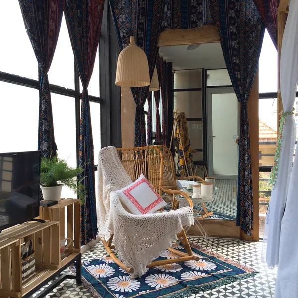 Boho Apartment Decor, city center, kichen on the balcony 