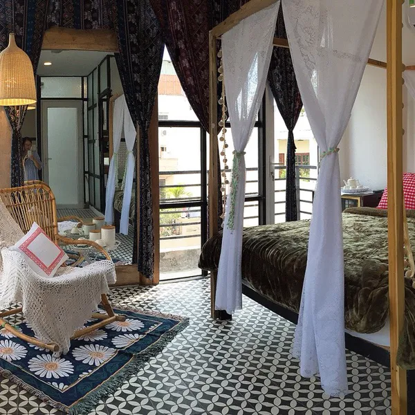 Boho Apartment Decor, city center, kichen on the balcony 