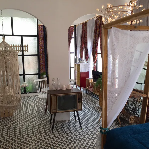 Boho Apartment Decor, city center, kichen on the balcony 