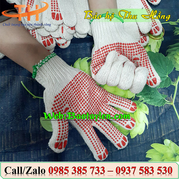 >Găng tay phủ hạt nhựa<