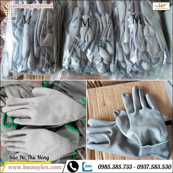 Bao tay xám phủ PU bàn sẵn số lượng lớn Bao tay xám phủ PU bàn sẵn số lượng lớn