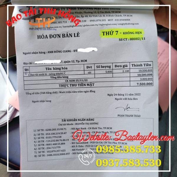 >>Hóa đơn bán 5.000 cái bao tải giá rẻ. >>Hóa đơn bán 5.000 cái bao tải giá rẻ.
