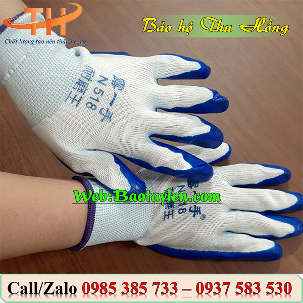 >Găng tay phủ sơn xanh<