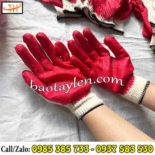 Găng tay phủ nhựa đỏ chống trơn hiệu quả Găng tay phủ nhựa đỏ chống trơn hiệu quả