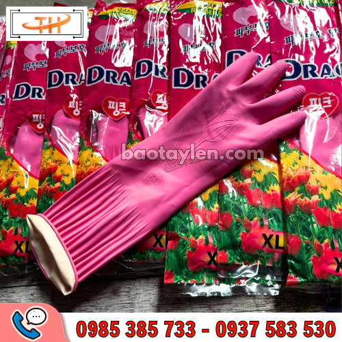 Găng tay cao su gia dụng Dragon màu hồng và vàng Găng tay cao su gia dụng Dragon màu hồng và vàng