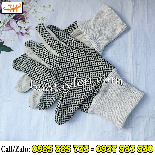 Găng tay vải bạt phủ hạt nhựa chống trơn trượt Găng tay vải bạt phủ hạt nhựa chống trơn trượt