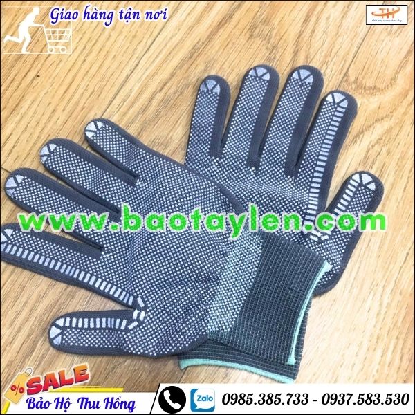 Bao tay vải thun mỏng phủ hạt nhựa đen Bao tay vải thun mỏng phủ hạt nhựa đen