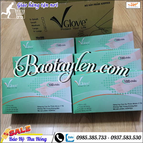 Găng tay y tế không bột Vglove. Găng tay y tế không bột Vglove.