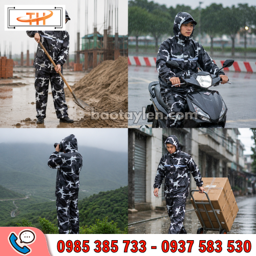 Áo mưa bộ họa tiết rằn ri chống nước, chống gió Áo mưa bộ họa tiết rằn ri chống nước, chống gió