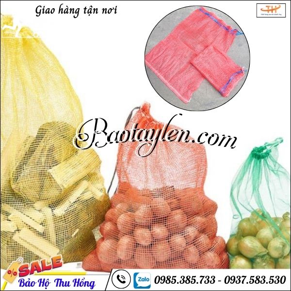 Bao tải lưới đựng củ quả, hành tỏi giá rẻ. Bao tải lưới đựng củ quả, hành tỏi giá rẻ.