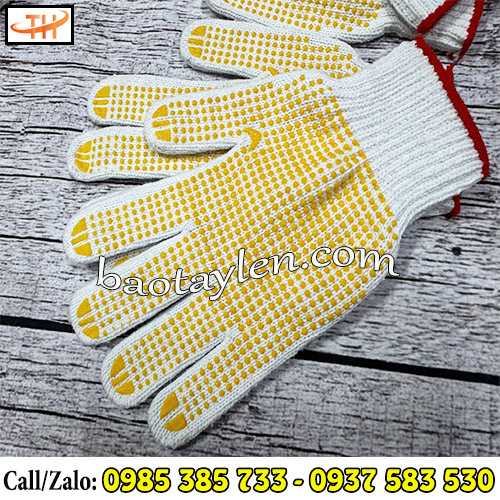 Găng tay len phủ hạt nhựa Găng tay len phủ hạt nhựa