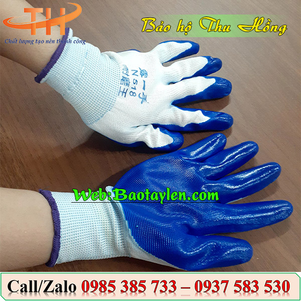 Hình ảnh găng tay bảo hộ phủ sơn xanh