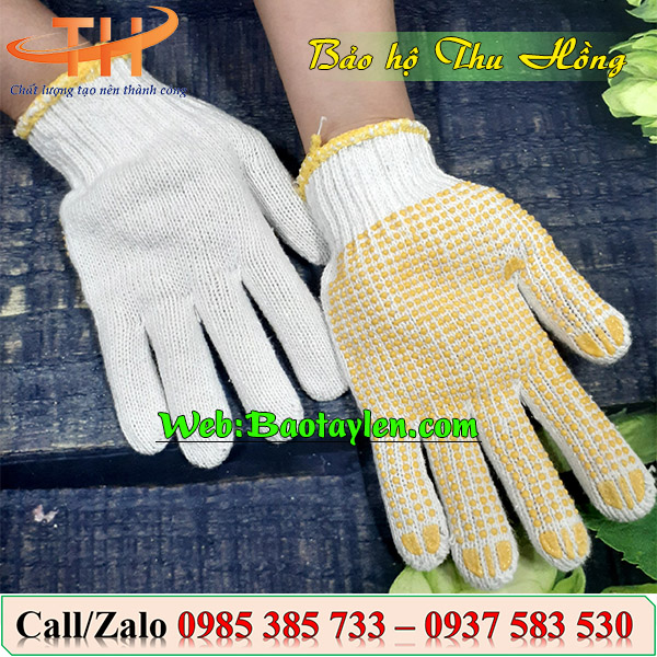 Bao tay len phủ hạt nhựa vàng Bao tay len phủ hạt nhựa vàng