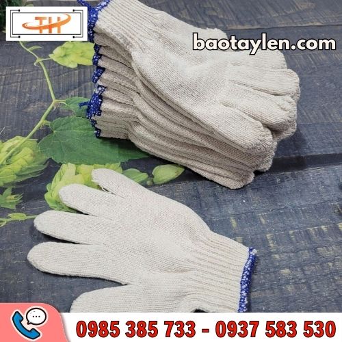 Bao tay len kem trắng 50gr viền xanh Bao tay len kem trắng 50gr viền xanh