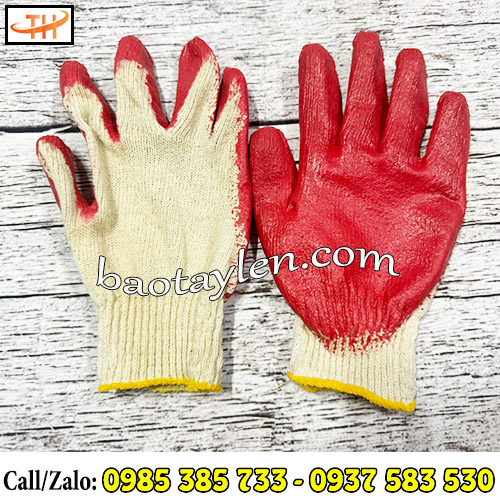 Bao tay len phủ nhựa lòng bàn màu đỏ Bao tay len phủ nhựa lòng bàn màu đỏ