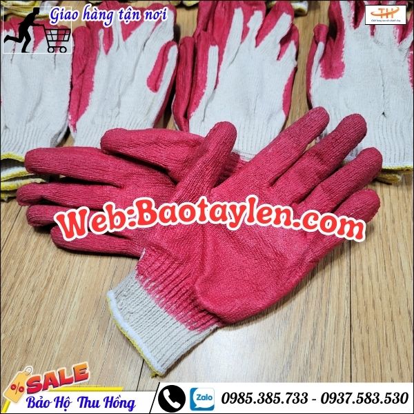 Bao tay len bảo hộ nhúng đỏ. Bao tay len bảo hộ nhúng đỏ.