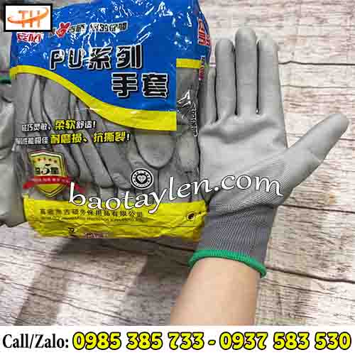 Găng tay thun phủ PU xám hàng chuẩn chính hãng Găng tay thun phủ PU xám hàng chuẩn chính hãng