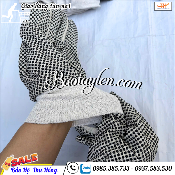 Găng tay vải bạt co dãn, chống mài mòn hạt nhựa. Găng tay vải bạt co dãn, chống mài mòn hạt nhựa.