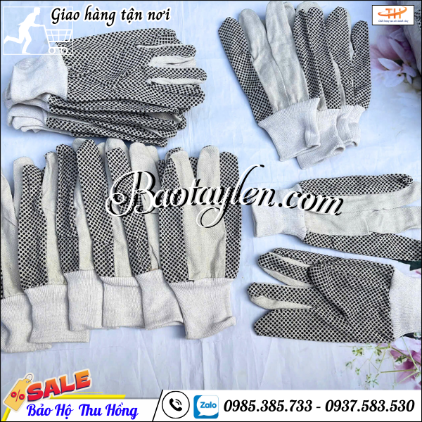 Găng tay bảo hộ vải bạt chấm hạt nhựa tiện dụng, giá sỉ. Găng tay bảo hộ vải bạt chấm hạt nhựa tiện dụng, giá sỉ.