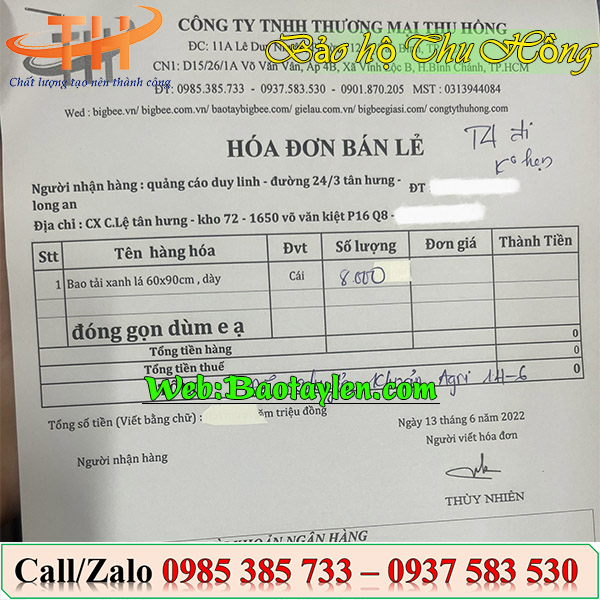>>Hóa đơn bán hàng 8000 cái bao tải màu xanh. >>Hóa đơn bán hàng 8000 cái bao tải màu xanh.