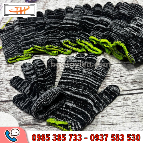 Găng tay len muối tiêu viền xanh 50g Găng tay len muối tiêu viền xanh 50g